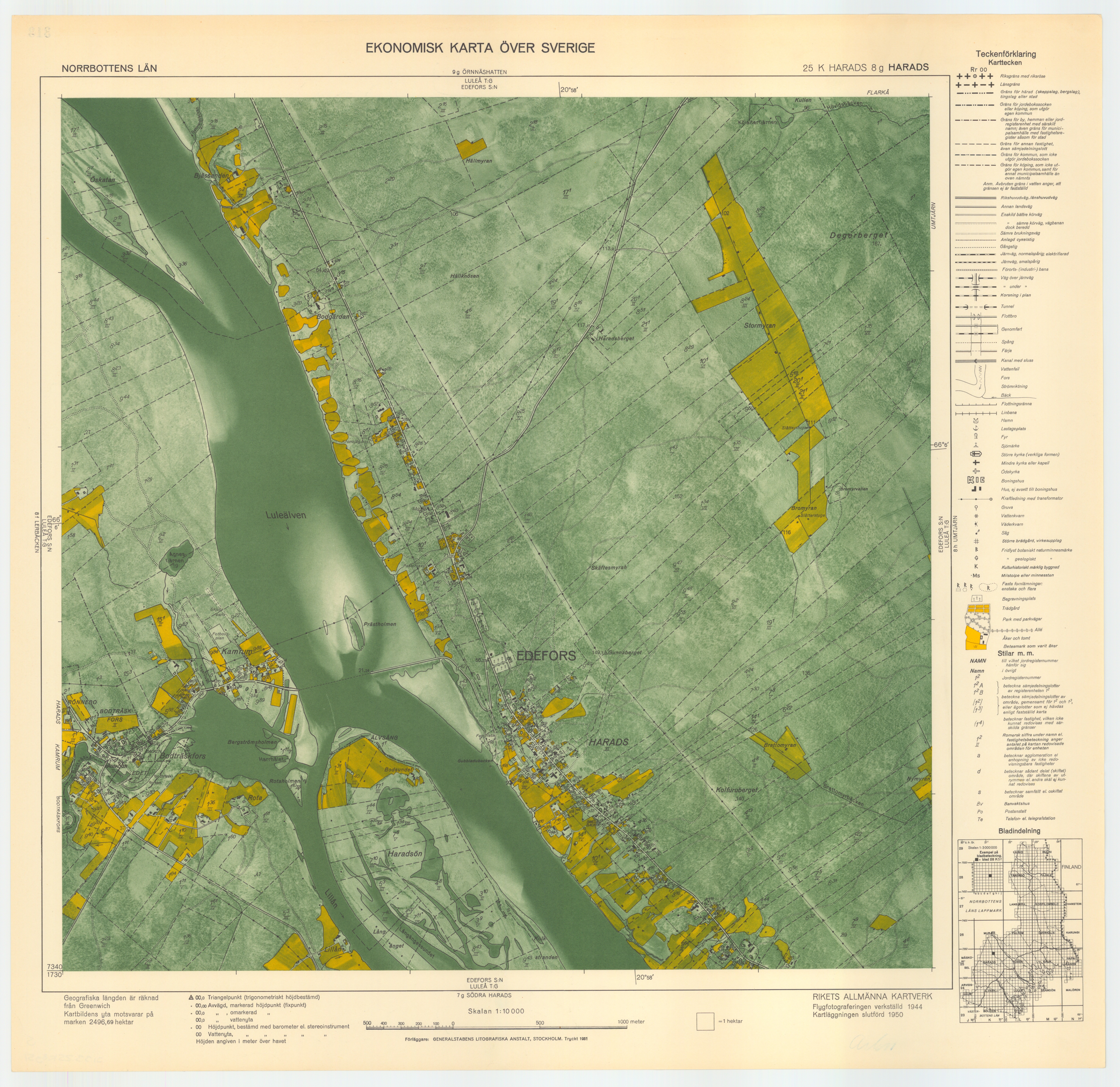 Map showing the village of Harads and the Lule River